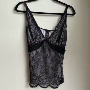 Vintage Moda International Black Lace Tank w/ Purple lining Y2K Size S